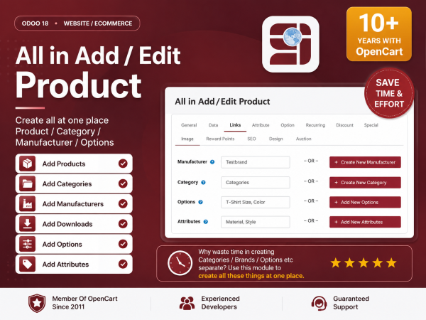 Create all at one place Product/Category/Manufacturer/Options