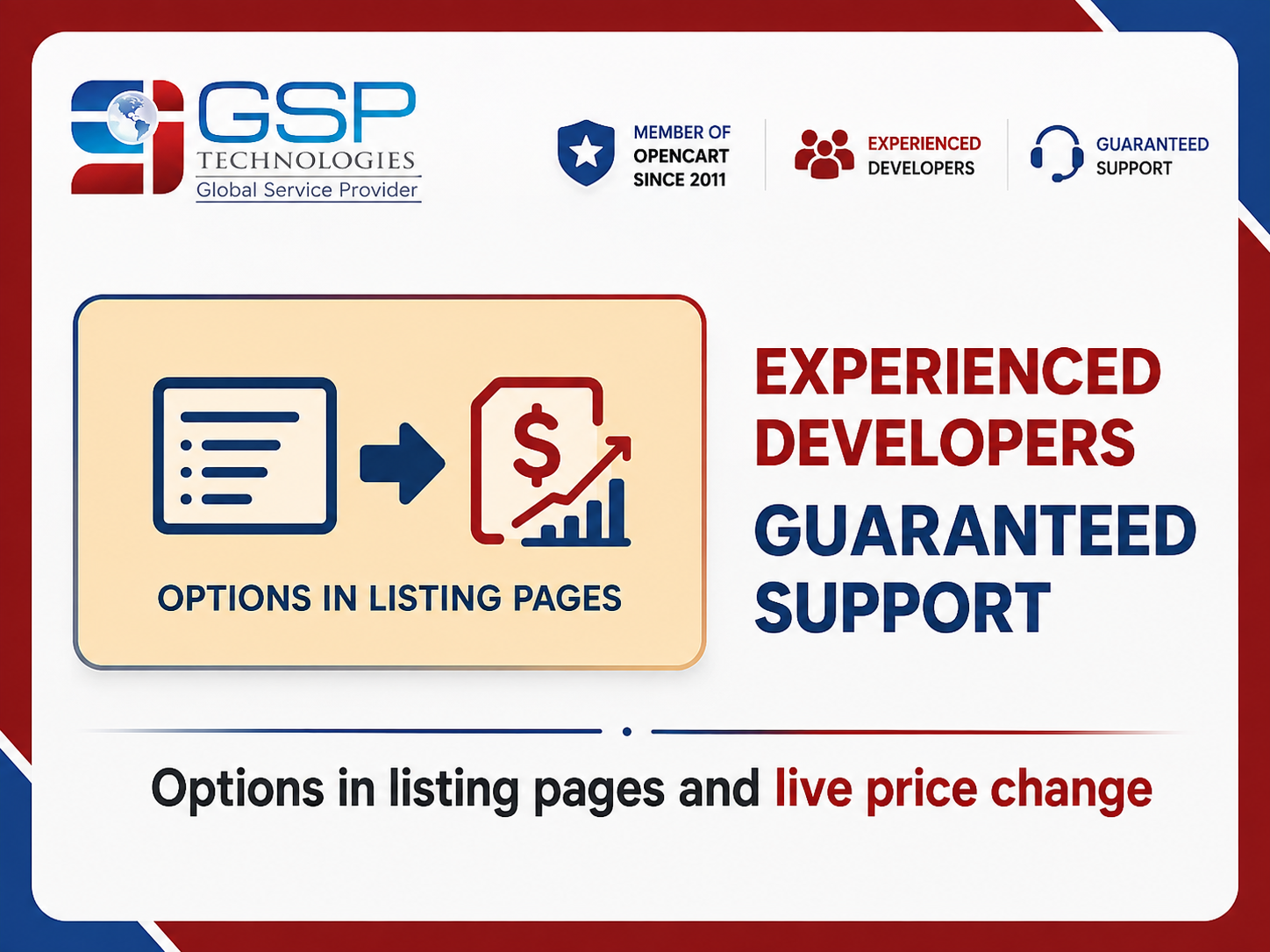 Options in listing pages and live price change